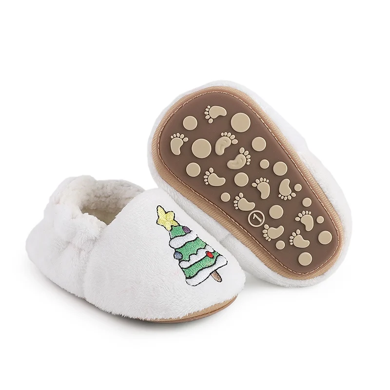 Baby Non-slip Floor Shoes Newborn Cute Warm Slipper With Soft Sole Toddler Christmas Tree Printed Walking Shoes