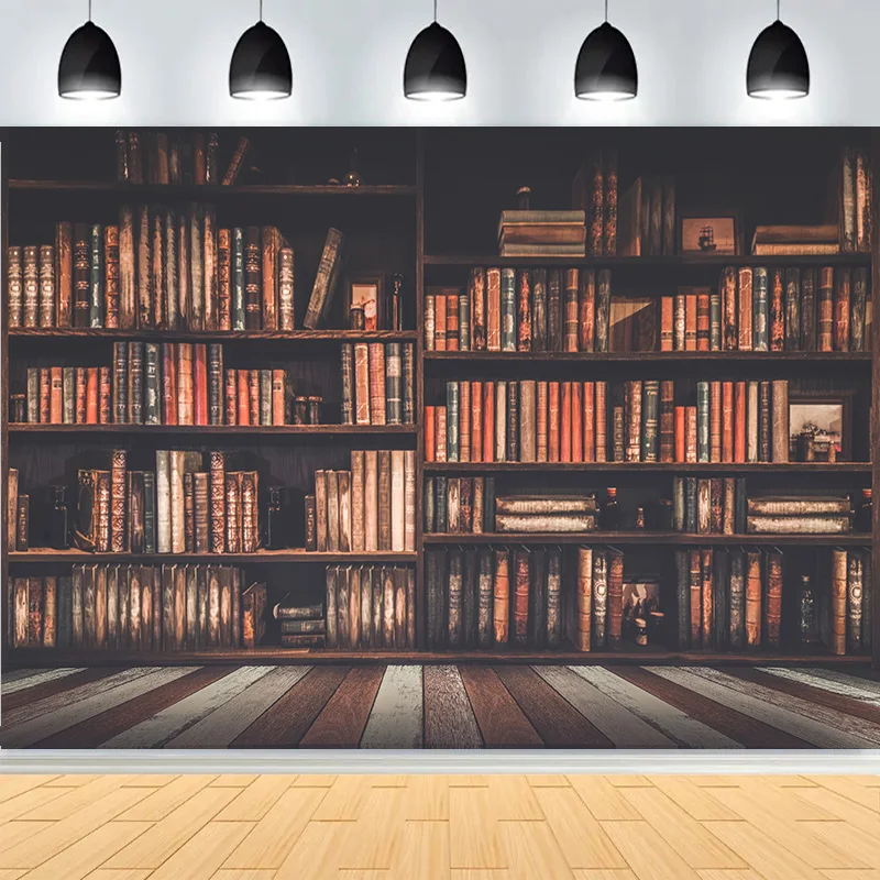 أرفف الكتب الخشبية مع الكتب خلفيات للتصوير الفوتوغرافي مكتبة المدرسة الكلاسيكية غرفة لايف خمر خزانة صورة خلفية SJ-03