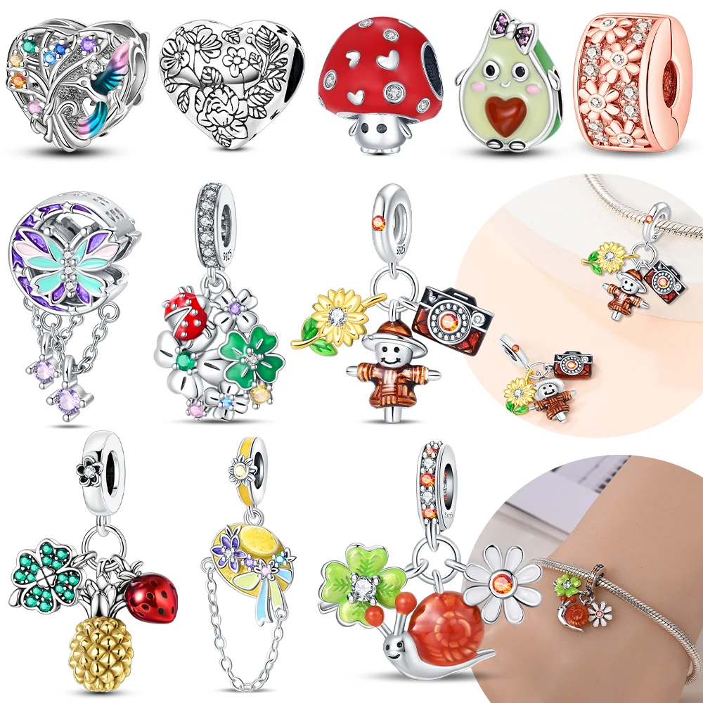

Original 925 Silver Love Heart Mushroom Butterfly Brown Straw Man Beads Fit Bracelet Women Accessory Fine Gift Diy Jewelry