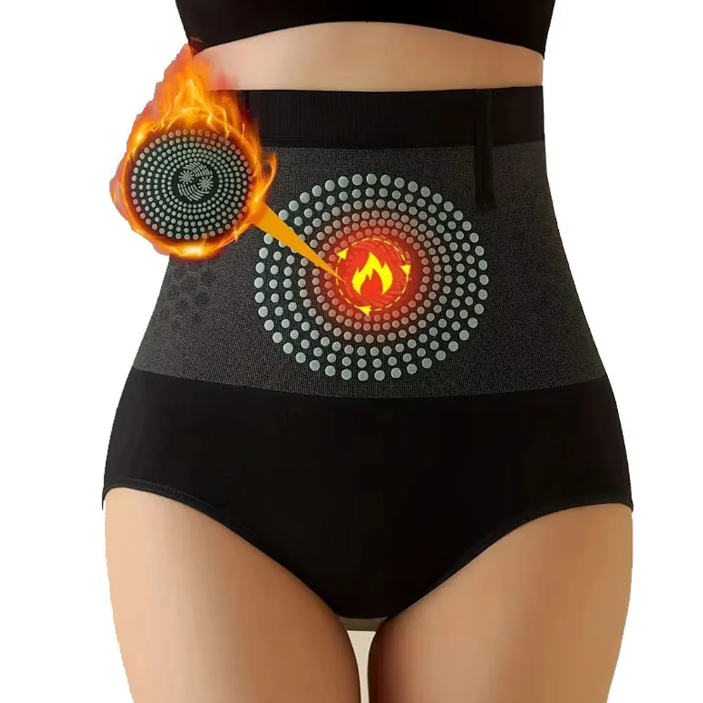Flarixa Seamless Women's High Waist Abdomen Control Panties Magnetic Therapy Warm Uterus Underwear Body Shaping Briefs