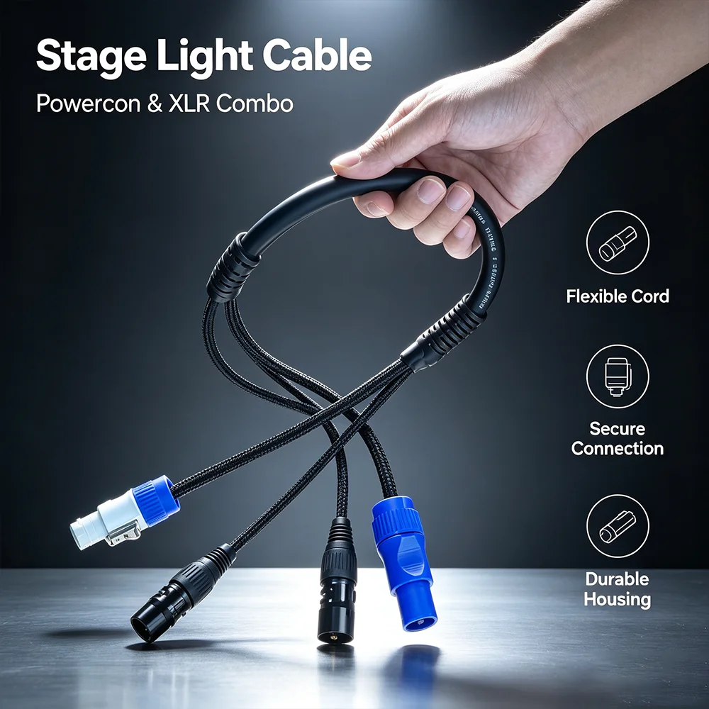 DIY 1m 2m Power DMX Combo Cable Spliter Line 3x2.5mm² Wire 3Pin XLR Connector Powercon Cord For Stage Lighting DJ Sound Audio