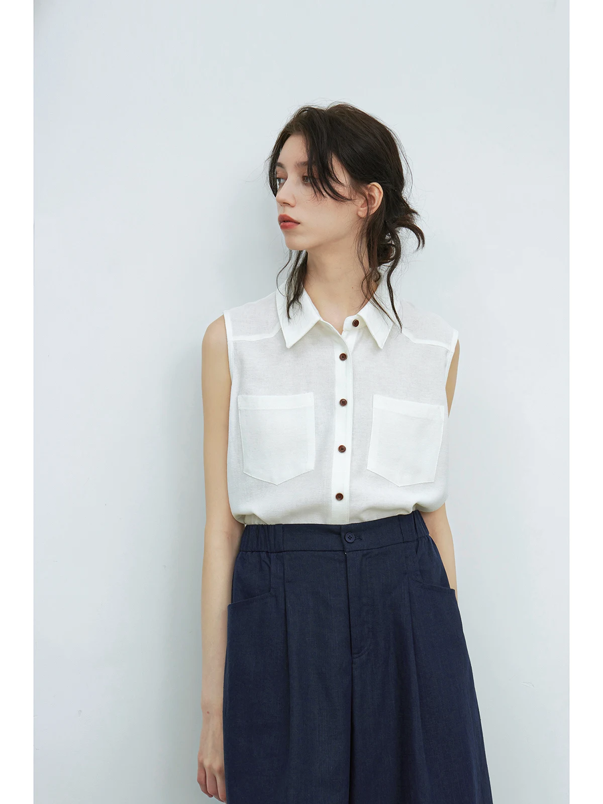 

Белый воротник в стиле ретро, повседневный ketl Svel irt, корейский свободный крой, пуговицы, чистый цвет, полиэстер, весенний сезон