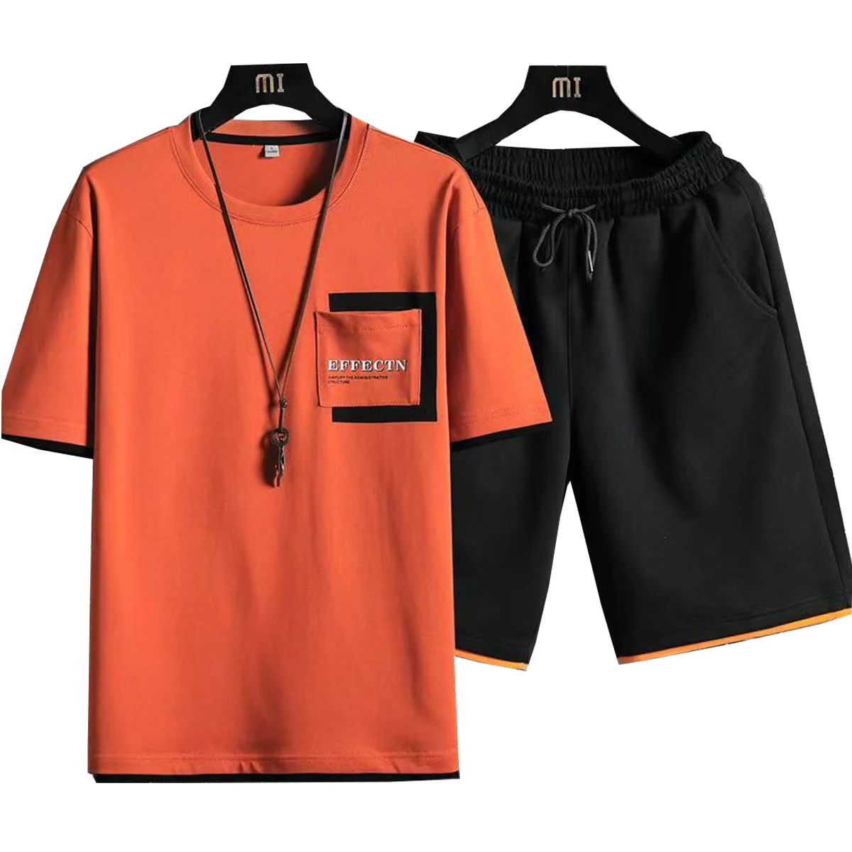 Men's Short Sleeved Round Neck T-shirt Casual Five Quarter Shorts Set Gradient Color Summer Sports Young Student Clothing