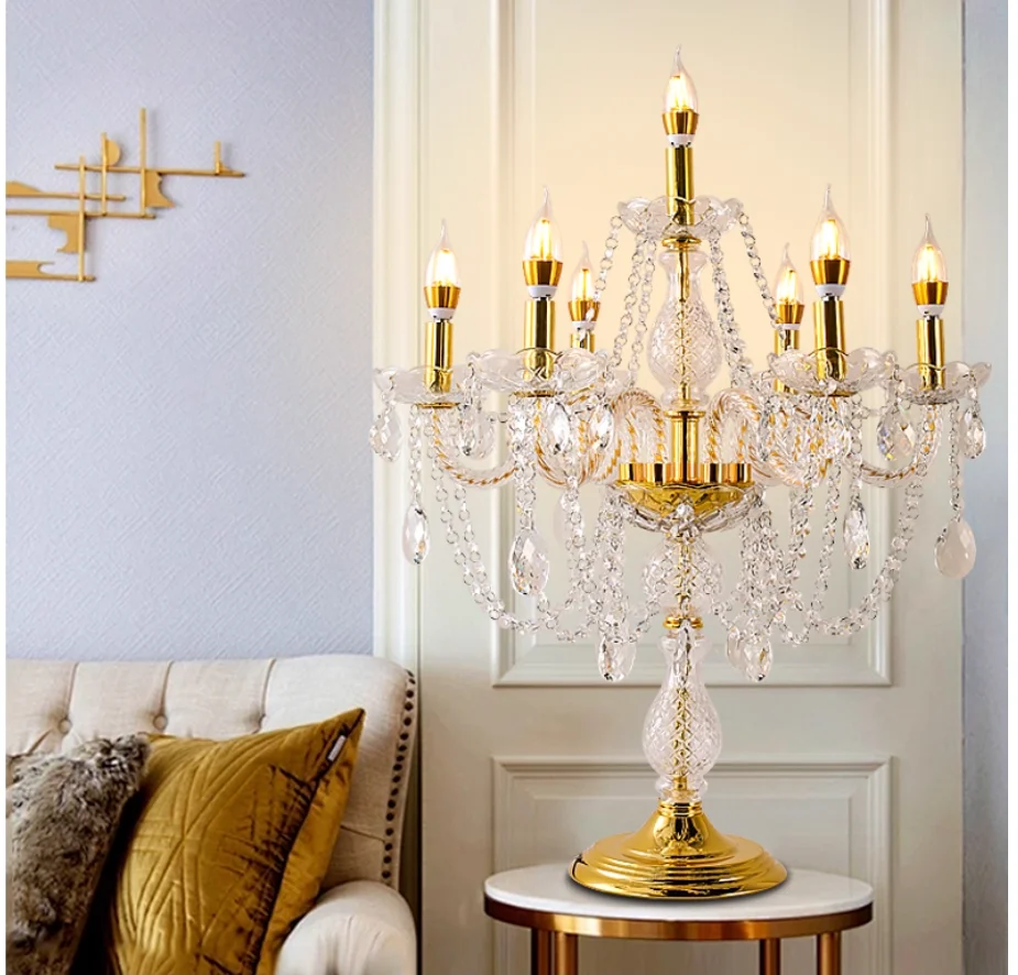 European D60cm H60cm K9 Crystal Modern Crystal Table Lamp Golden Chrome Color De Cristal Table Lamp Floor Lamp Bedside Lighting
