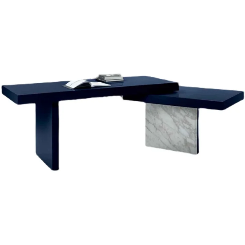 

Italian minimalist high-end desk, natural marble blue lacquered furniture