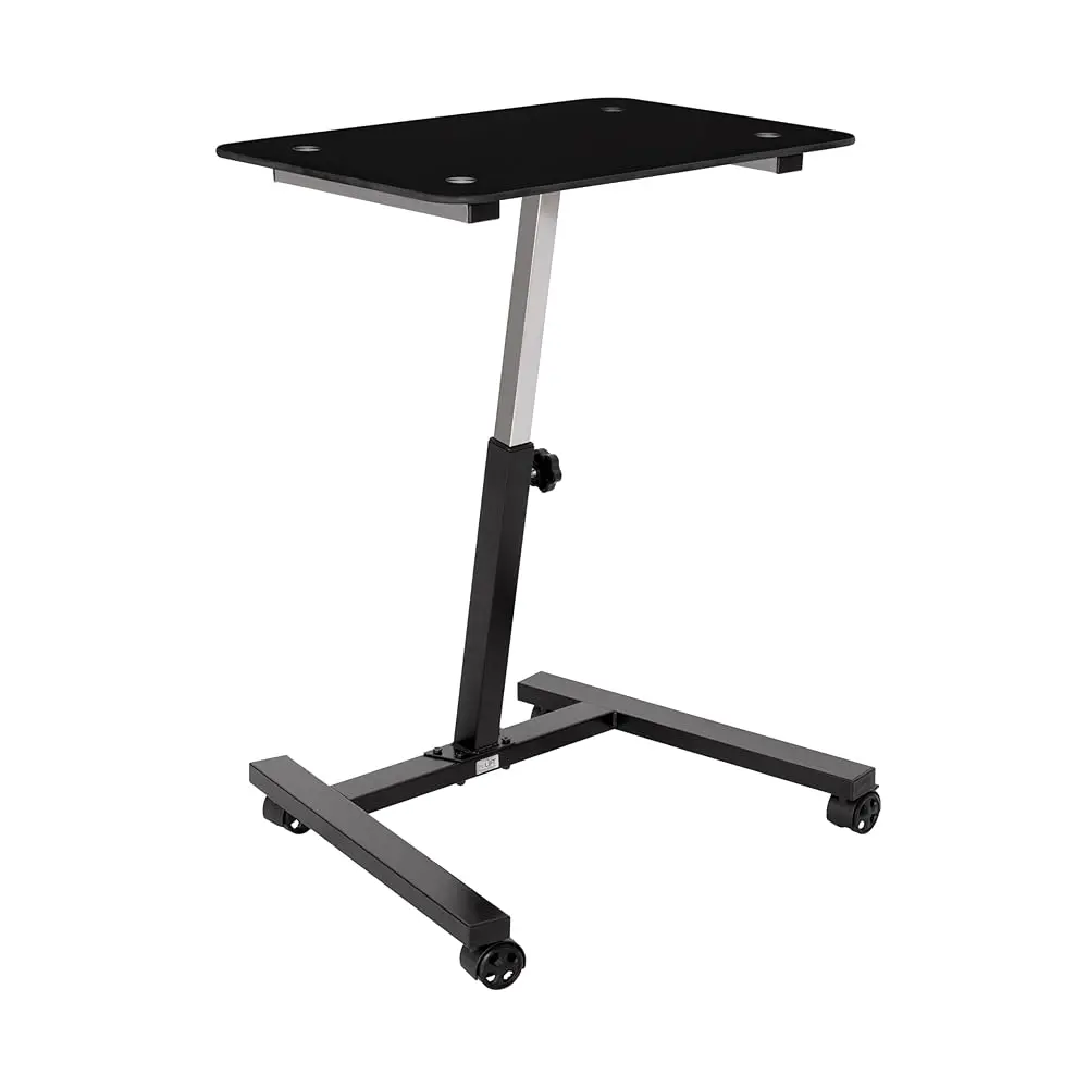 

Solid-Top Height Adjustable Mobile Laptop Computer Desk Cart Ergonomic Home Office Stand Rolling Table, Tempered Glass (24""),