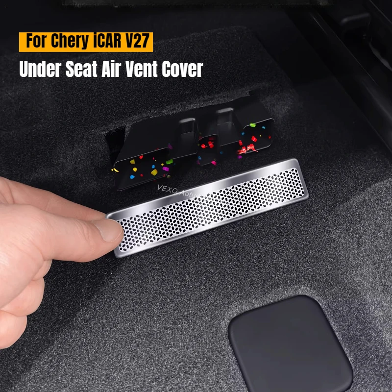 

For Chery ICAR V27 ICAUR Under Seat Air Vent Cover Rear AC Outlet Protector Dust-proof Metal Sticker Protective Interior Trim