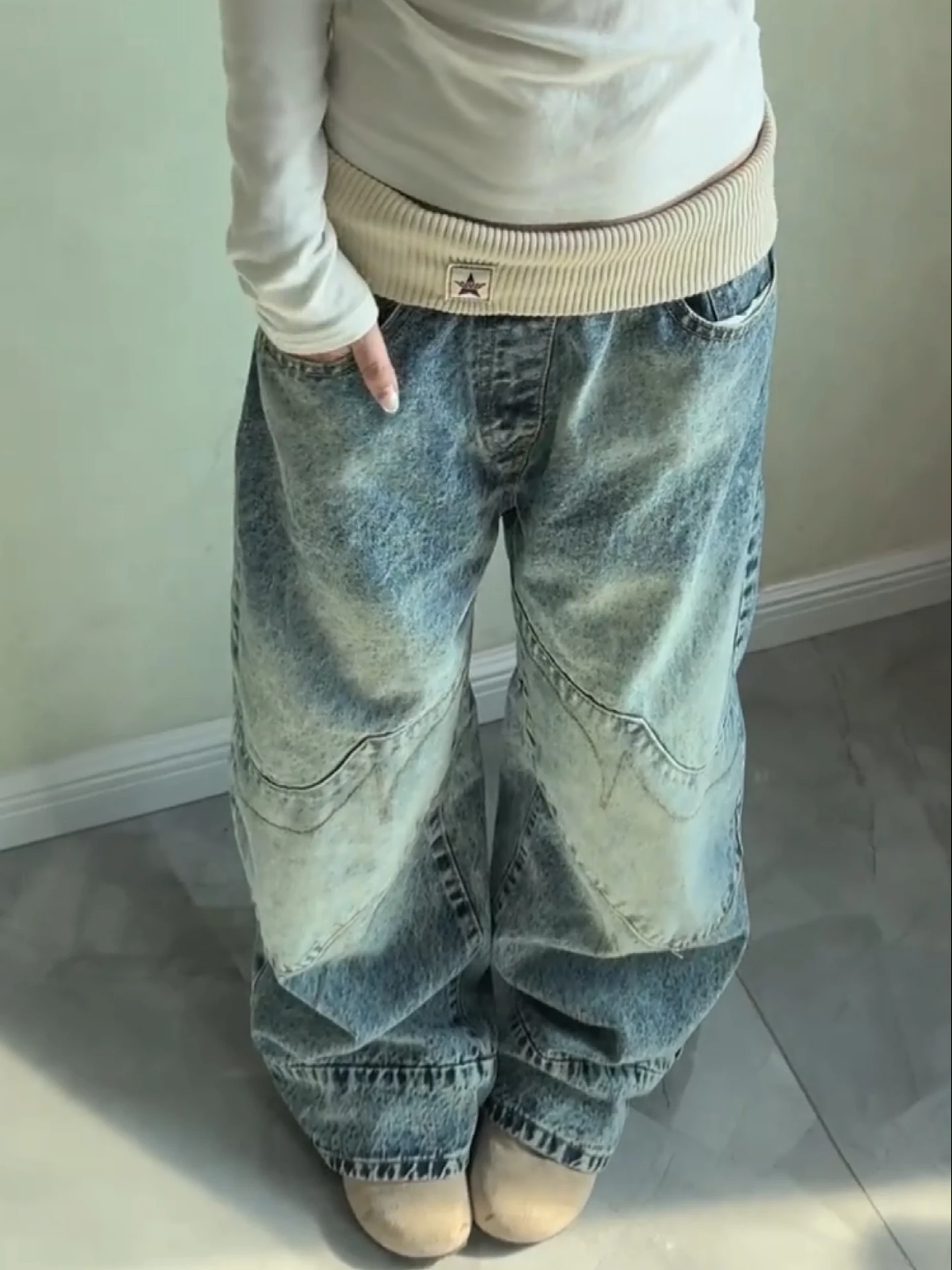 

Джинсы с высокой талией, прямые, свободного кроя, широкие штанины, в стиле ретро, американский винтажный дизайн, унисекс, уличный стиль, стройнящие, длинные брюки