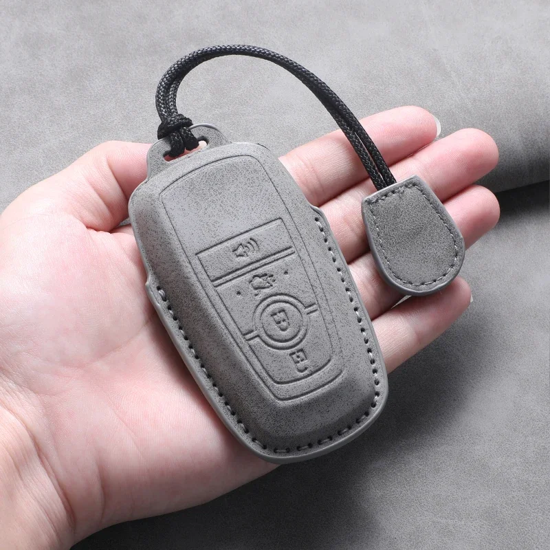 

4 5 Buttons Leather Car Key Case Cover for Ford Fusion Mustang Edge Explorer Focus F150 F250 F350 F550 Escape for Lincoln Mondeo