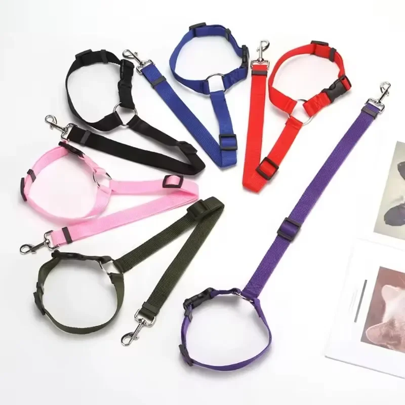 Pet Safety Two-in-one Nylon Adjustable Dogs Harness Collar Pet Dog Accessories Pet Car Seat Belt Lead Leash Backseat Safety Belt