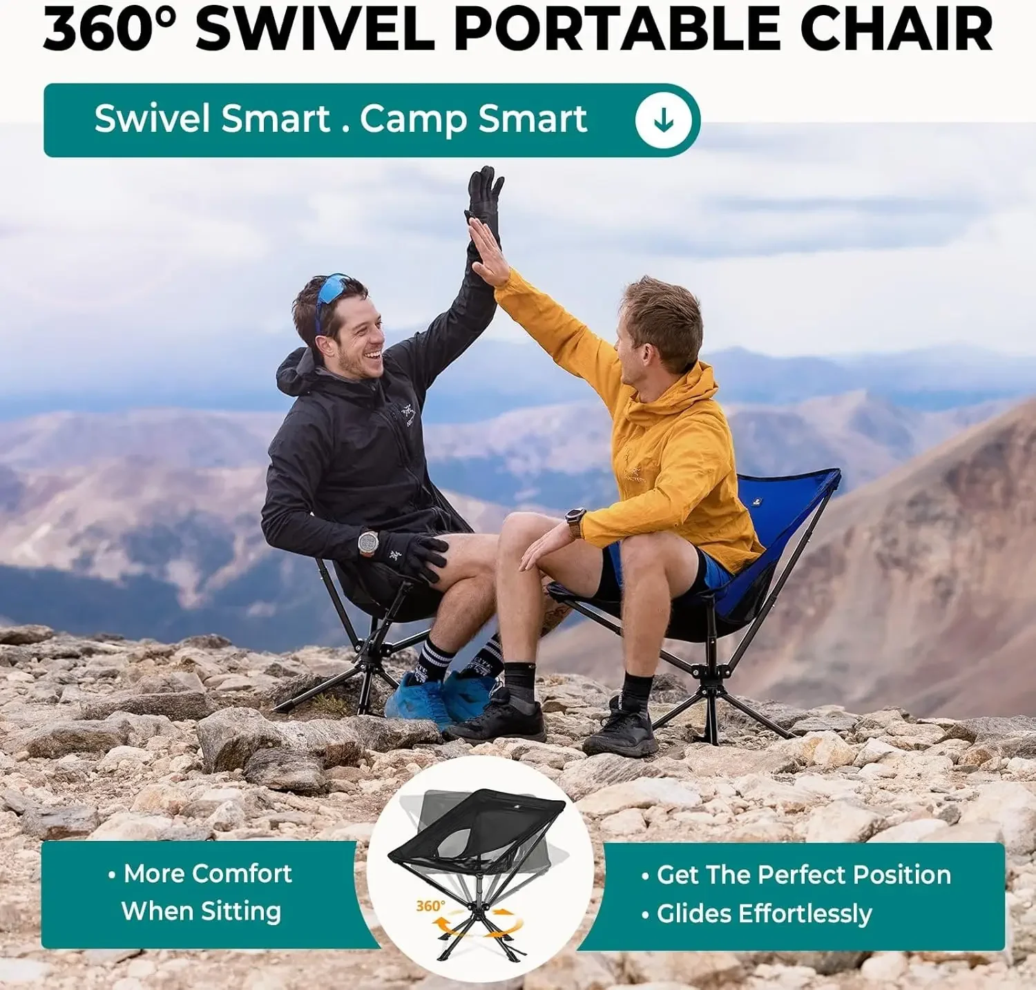 2024 Newest Swivel Portable Chair - Small Compact Collapsible Folding Chairs for Adults, Setup in 8 Seconds, Lightweight Outdoor