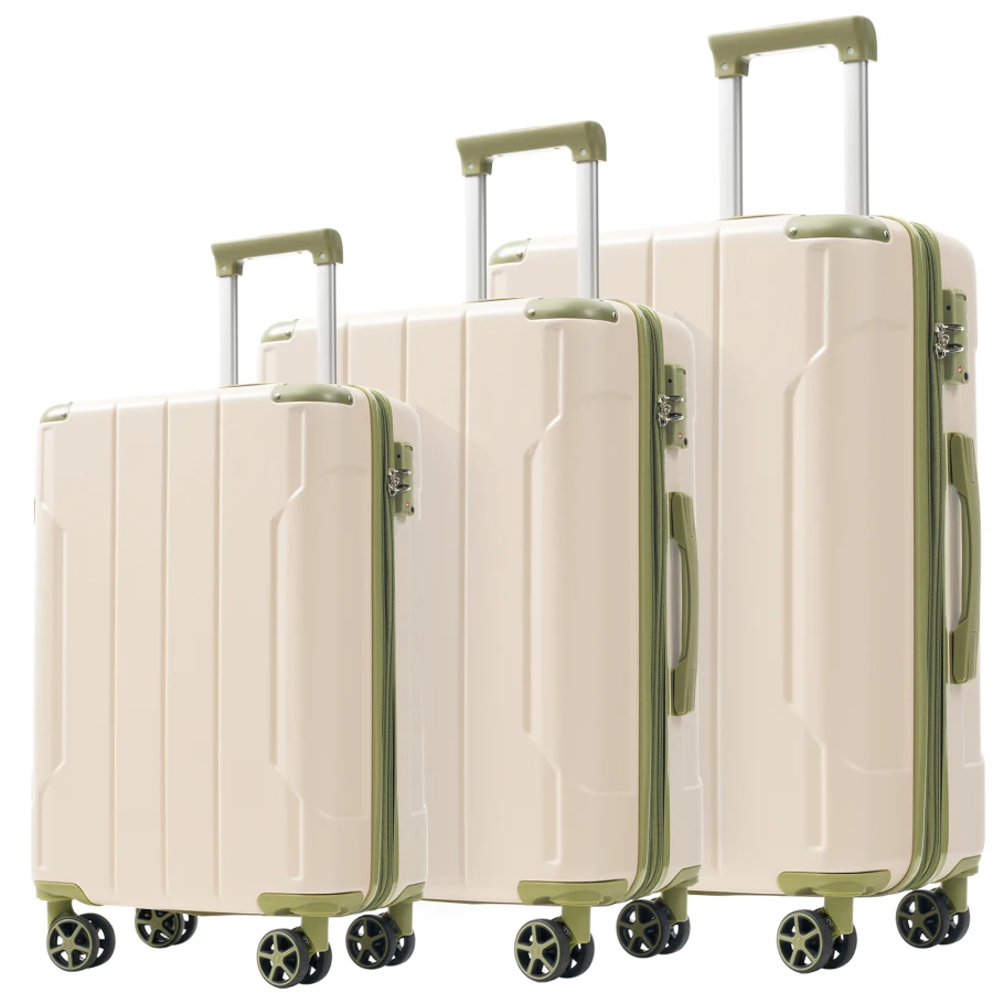 

Luggage Sets 3 Piece for Travel, ABS Hard Shell Expandable Suitcases with Double Spinner Wheels and TSA Lock, White and Green C
