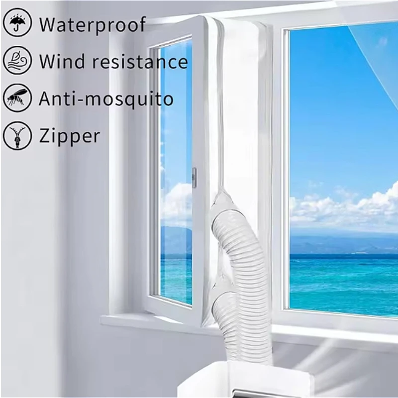 Vedação de janela para ar condicionado portátil, placa de vedação de pano flexível de 3m 4m 5m com zíper e adesivo rápido