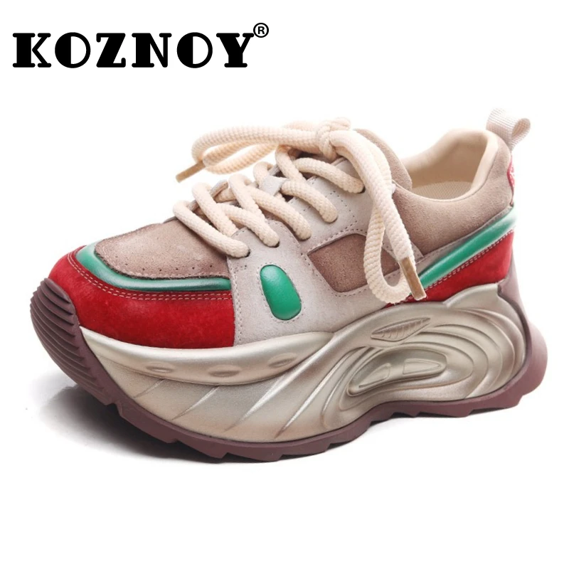 

Koznoy/женские кроссовки из свиной кожи 6 см, удобные летние ботинки на плоской подошве, модные массивные кроссовки на танкетке разного цвета, женская обувь