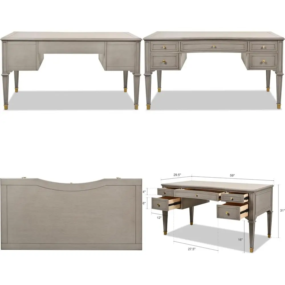 

Elegant Gold-Accented 5-Drawer Executive Desk