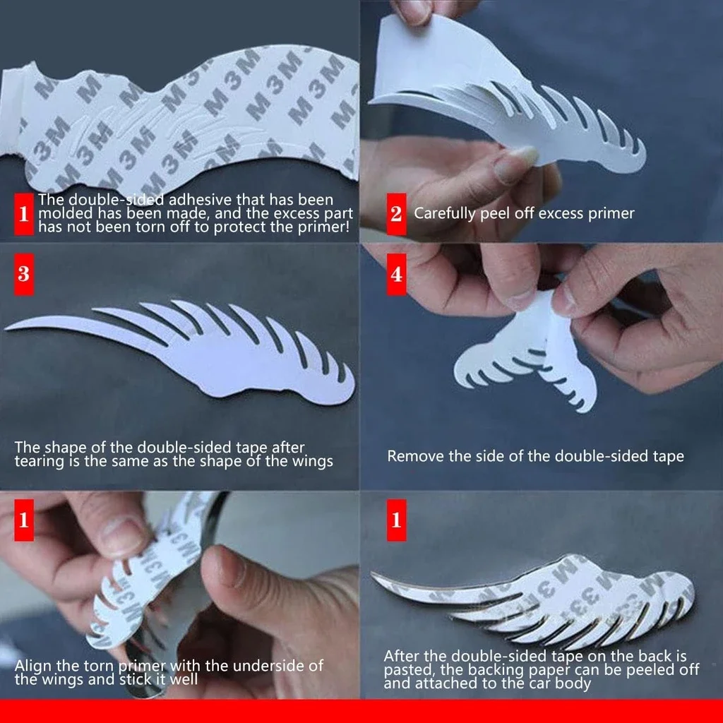 1Pair Car Auto Motorcycle Body Sticker 3D Eagle Angel Wings Badge Style ABS Decals Silver Exterior Accessories