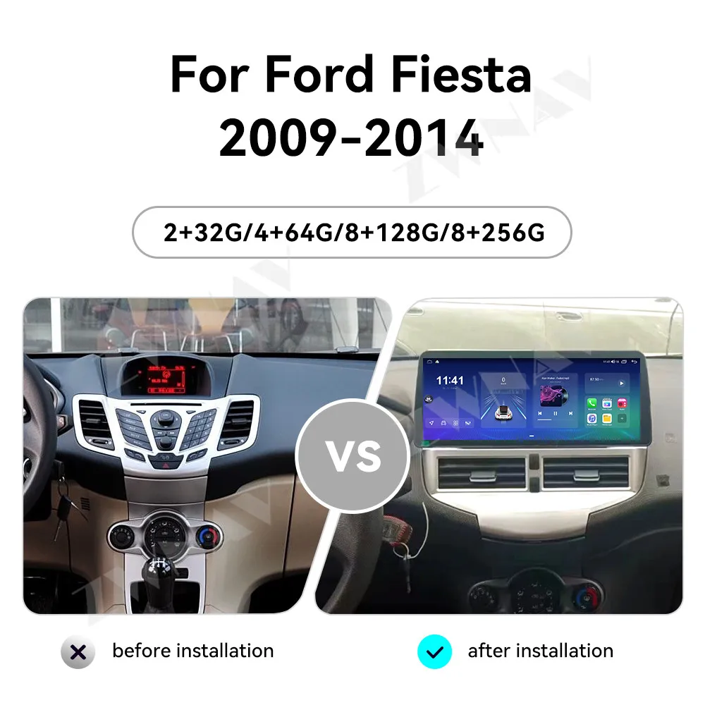 12.3 Inch Touch Screen For Ford Fiesta 2009-2014 Android 14 GPS Navigation WIFI 4G Carplay Car Multimedia Player Head Unit Auto