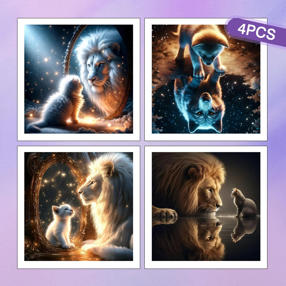 

HUACAN 4PCS Diamond Art Lion Cat Mosaic Handmade Pictures Rhinestones Full Kits Round Drill Painting 5D Dog Wolf Home Decor