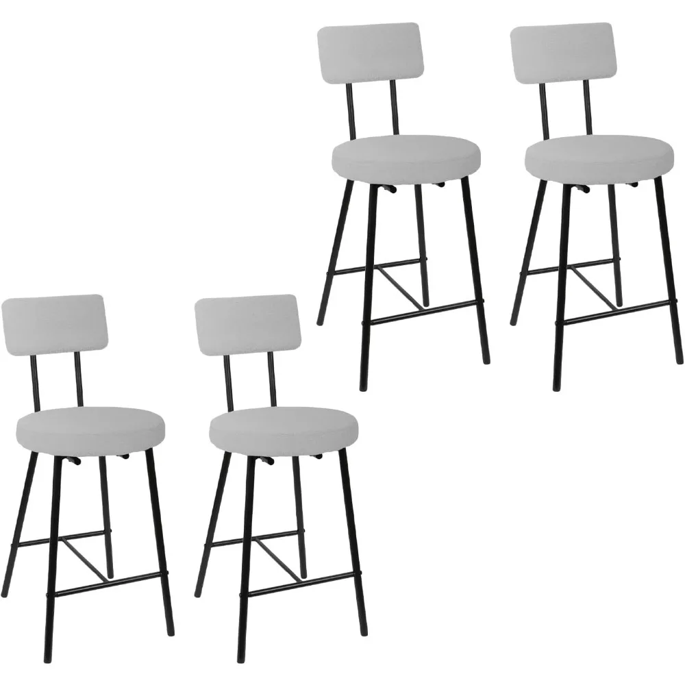 

Bar Stool Set of 4, Upholstered Counter Height Bar Chair with Round Seat, Modern Barstools with Back and Footrest for Kitchen I