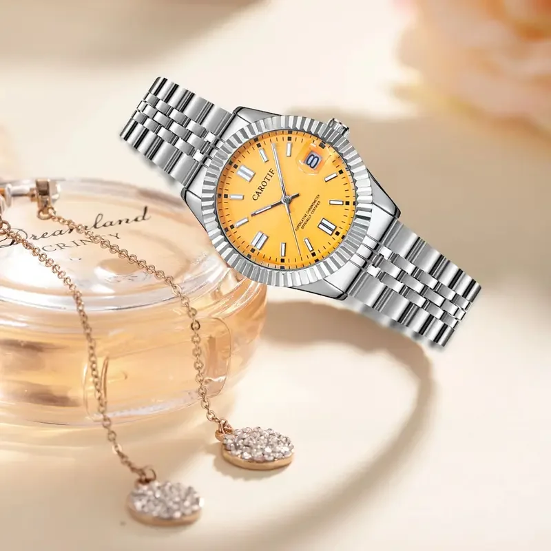 New Mechanical Watch for Women  Fashion Elegant Calendar Yellow Surface Exquisite and High end Women Mechanical wrist watches