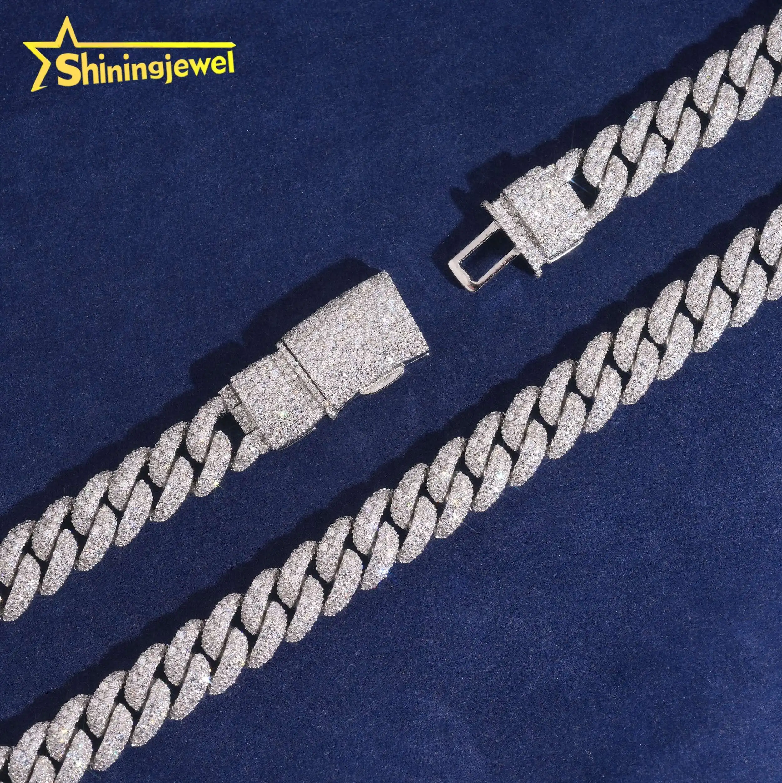 12mm Solid 925 Silver Diamond Cuban Link Chain Hip Hop Jewelry Iced Out Cuban Chain Moissanite Pass Diamond Tester...