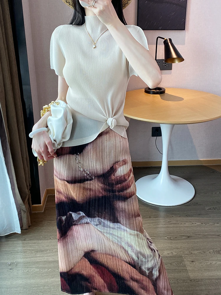 Vrouwen bedrukte halve rok 2025, zomer nieuwe hoge taille, casual losse grote maat stretch casual mode vrouwelijke halve rok