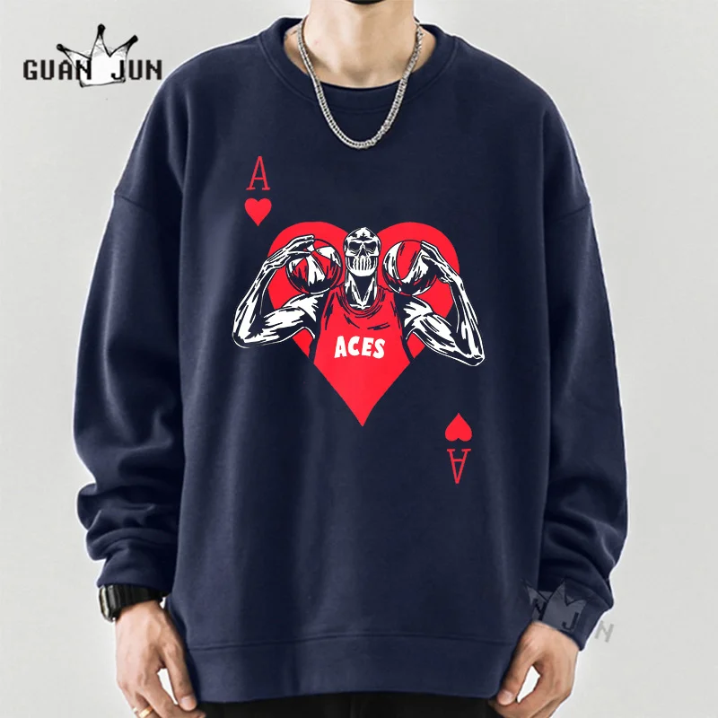 

Retro Sweatshirts Men and Women Basketball Aces Printed Loose Oversized Tops Streetwear 100% Cotton Y2k Tees Unisex Clothing