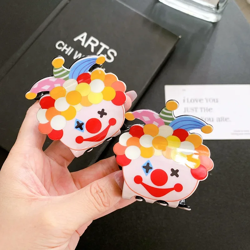 

Cartoon Clown Hair Clips Acrylic Printed Joker Crab Hair Clips New Design Headwear Hair Accessories for Women Girls'Gift