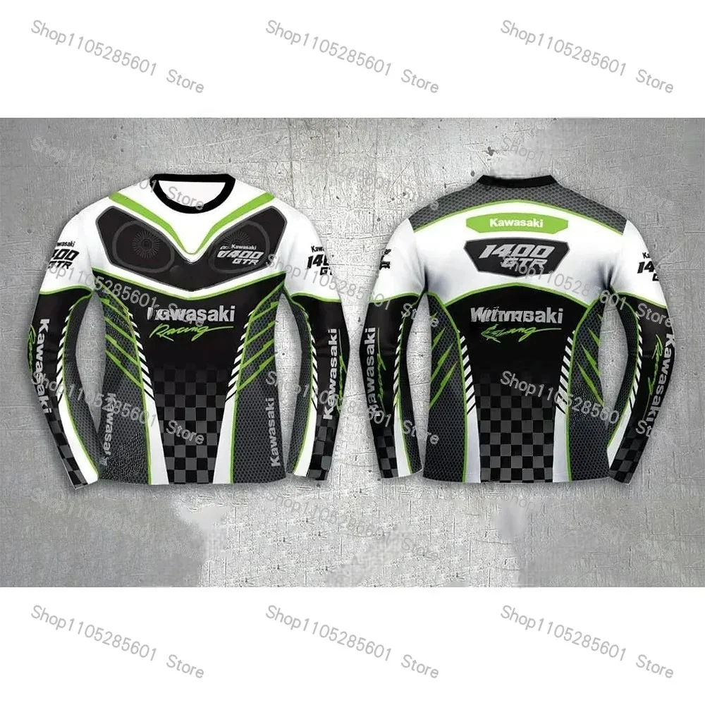 Kawasaki Motorcycle Theme Long-Sleeve T-Shirt Racing Style Print Breathable Casual Top for Riders - view 4