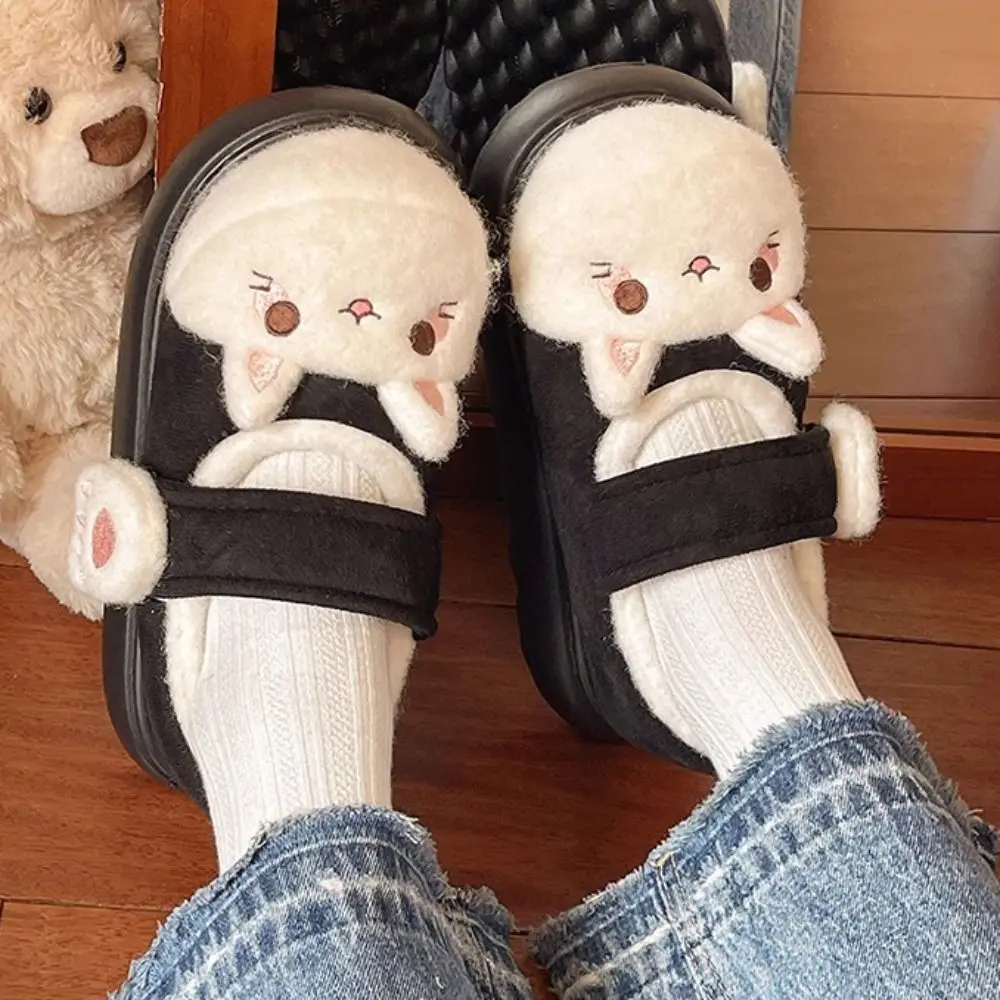 Fashion Cartoon Cat Paw Shoes Kawaii Homewear Thick Warm Slippers Lolita Thick-sole Mary Jane Cotton Shoes Outdoor view 4