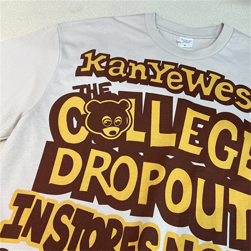 Puff Print Kanye West T Shirt Men Women Oversized Bear Letter Print Top Tees T-shirts