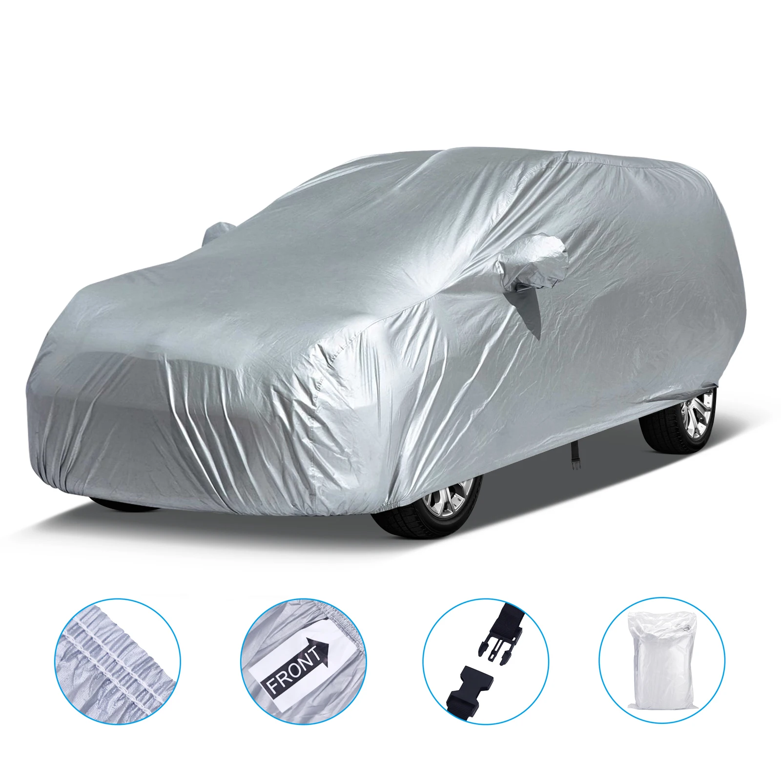 

Universal SUV/Sedan Full Car Covers Outdoor Waterproof Sun Rain Snow Dust Resistant Protection UV Car silver Car Case Cover M-XX