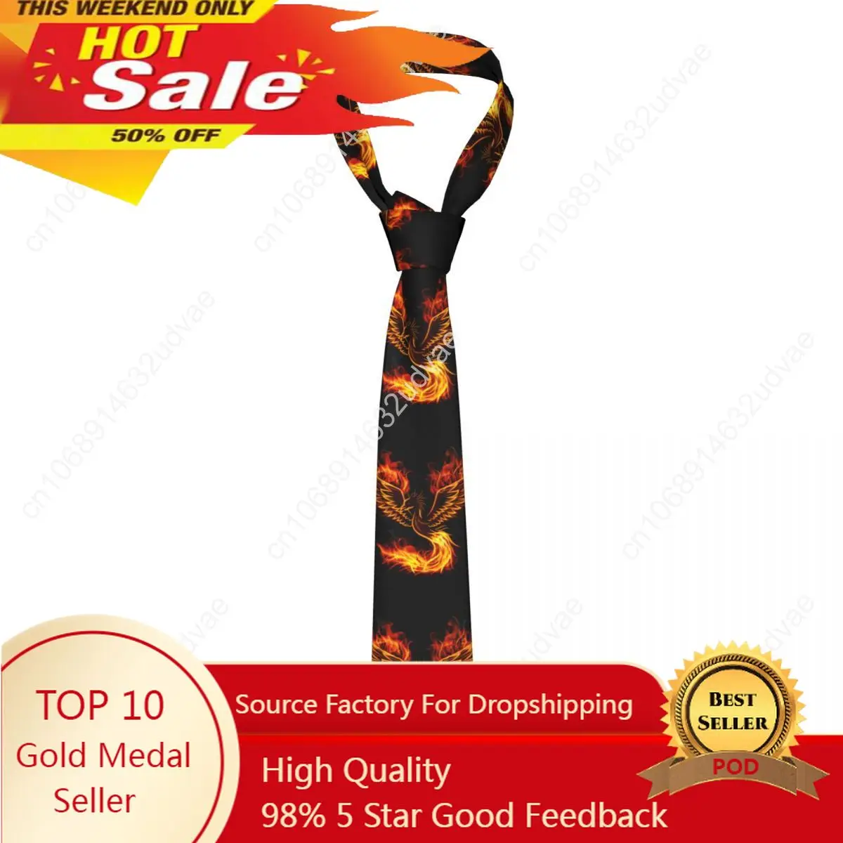 

Classic Tie for Men Silk Mens Neckties for Wedding Party Business Adult Neck Tie Casual Fire Burning Phoenix Bird Tie