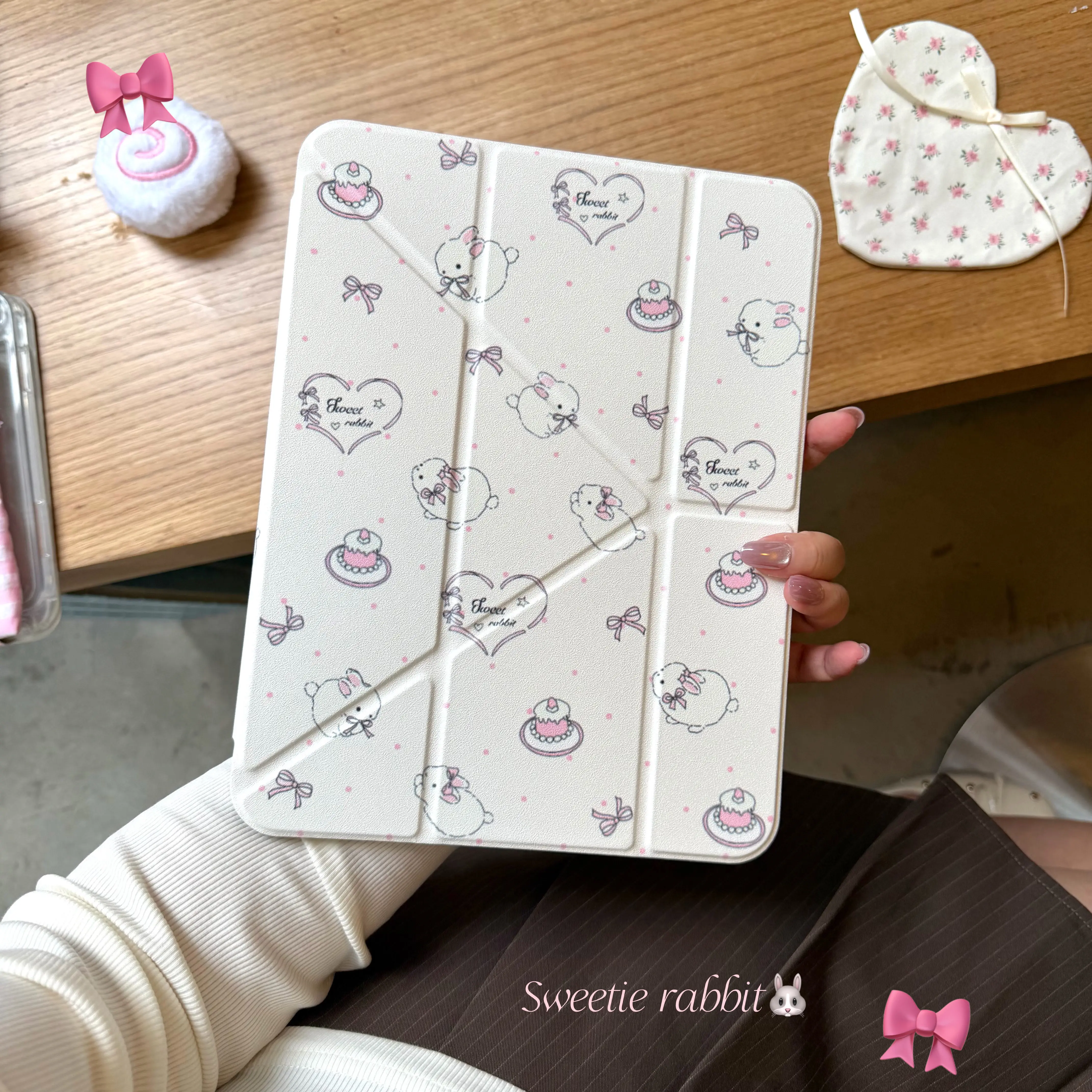 Pink Bunny Polka Dots Tablet Cas For iPad Air 11 iPad 10th Gen 11th A16 Mini6 7 13in Pro11 4 5 10.9in 12.9 M4 M5 Holder Case