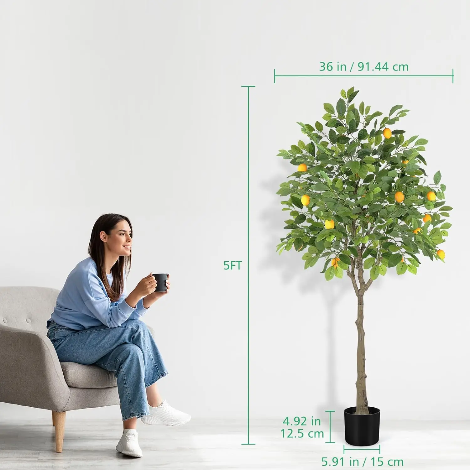 March Wind Artificial Lemon Tree, 5 Feet Indoor Fake Plants, Comes With 21 Simulated Lemon Fruits, Adjustable Branches, For