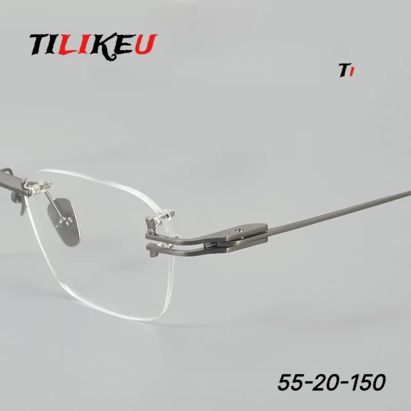 New Pure Titanium Rimless Glasses Men's Vintage Square Frameless Anti Blue Light Prescription Eyeglasses for Men Big Wide Face