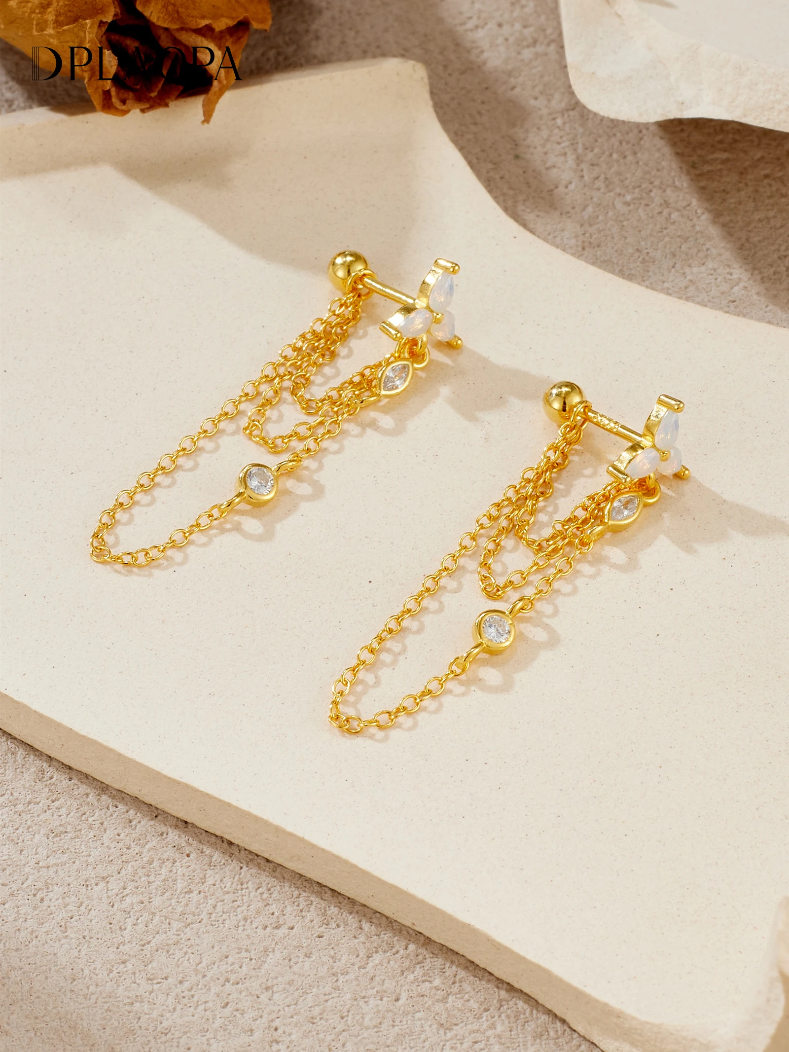 

DPLAOPA 925 Sterling Silver Pear Shape CZ Zircon Opal Drop Earring Chain Women 2025 Luxury Fine Fashion Party Jewelry Gift