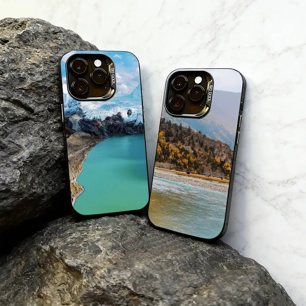 Snow mountain Phone Case For iPhone 17,16,15,14,13,12,11 Plus,Pro Max,XS,Colorful Silver Black Cover