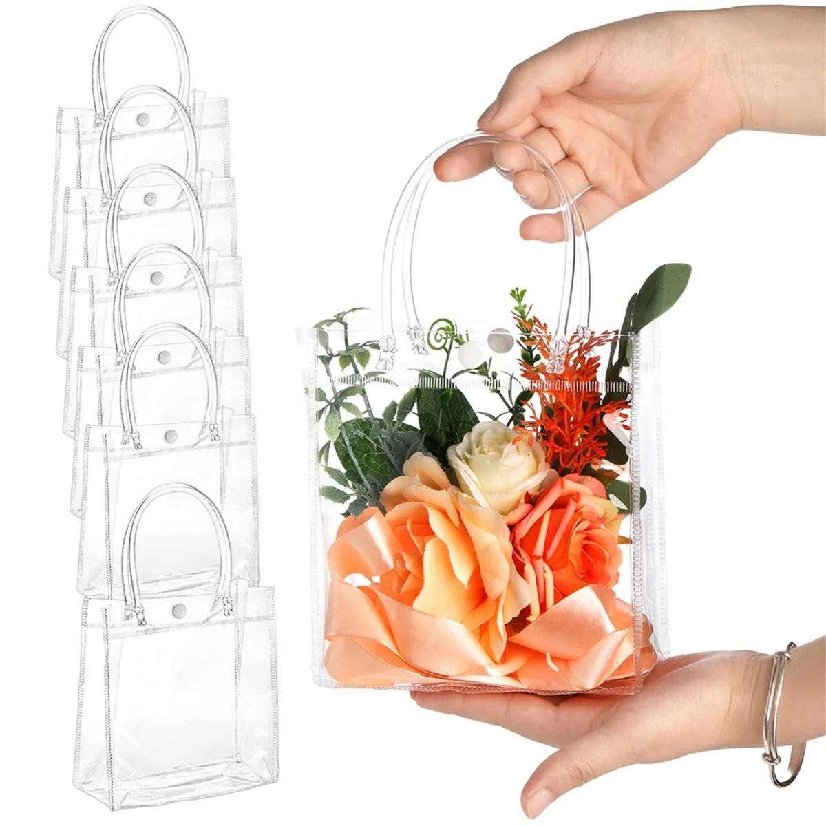 ABLK 20 個透明ギフトバッグハンドル付きウェディングキャンディギフト包装再利用可能なトートバッグクリスマスシャワー 15x20x7cm