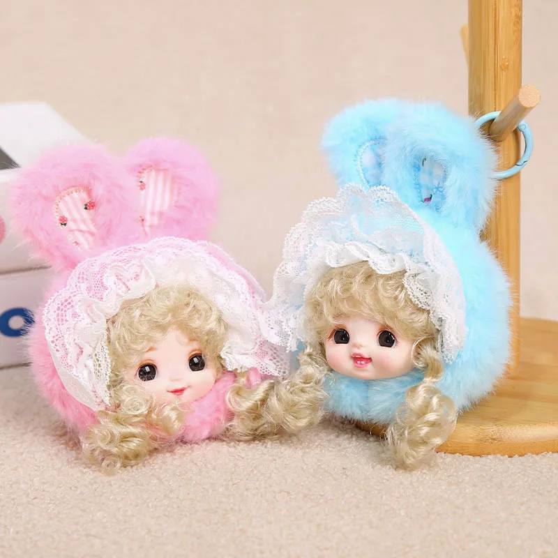 15cm Cute Bunny-Ear Doll Keychain Pendant Princess Plush Toys Bags Keychains Fashion Bunny-Ear Doll Toys Handbag Car Key Charm