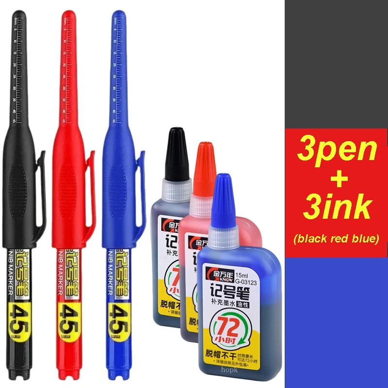 45 mm wasserdichte Tiefloch-Markierungsstifte mit langem Spitzenkopf, Zimmermannsstift, weiße/schwarze/blaue Tinte für Mehrzweck-Handwerkzeuge für die Holzbearbeitung