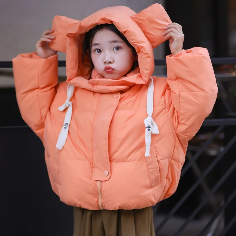 

Girls Down Coat Jacket Cotton Windbreak 2023 Orange Warm Plus Thicken Velvet Winter Children's Clothing -10 Degrees Below Zero