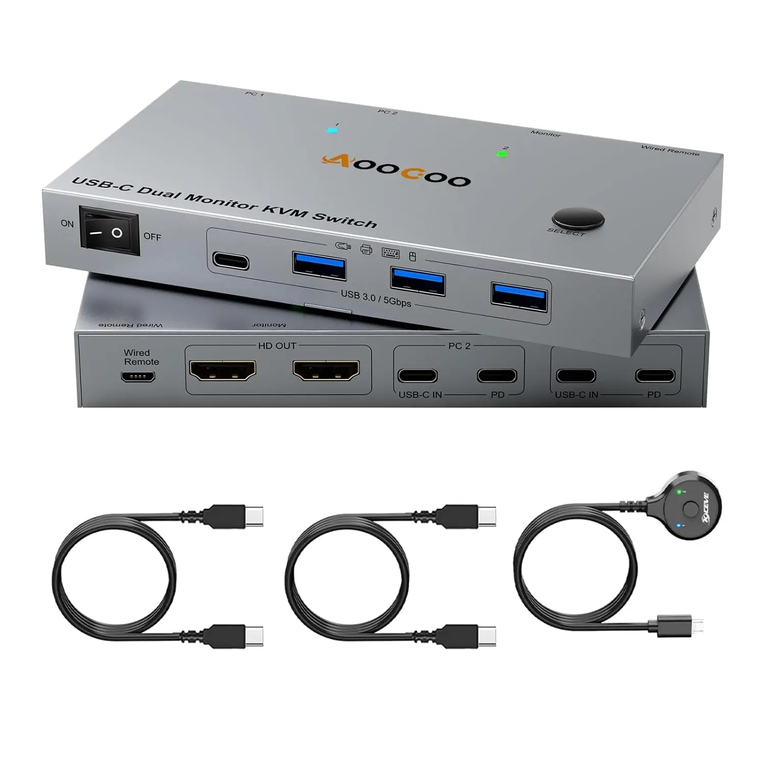 

USB C KVM Switch 4K@60Hz, USB C Dual Monitor KVM Switch for 2 Laptop Sharing 2 Monitor and 4 USB3.0 Devices, 100W PD for 2 Lapto