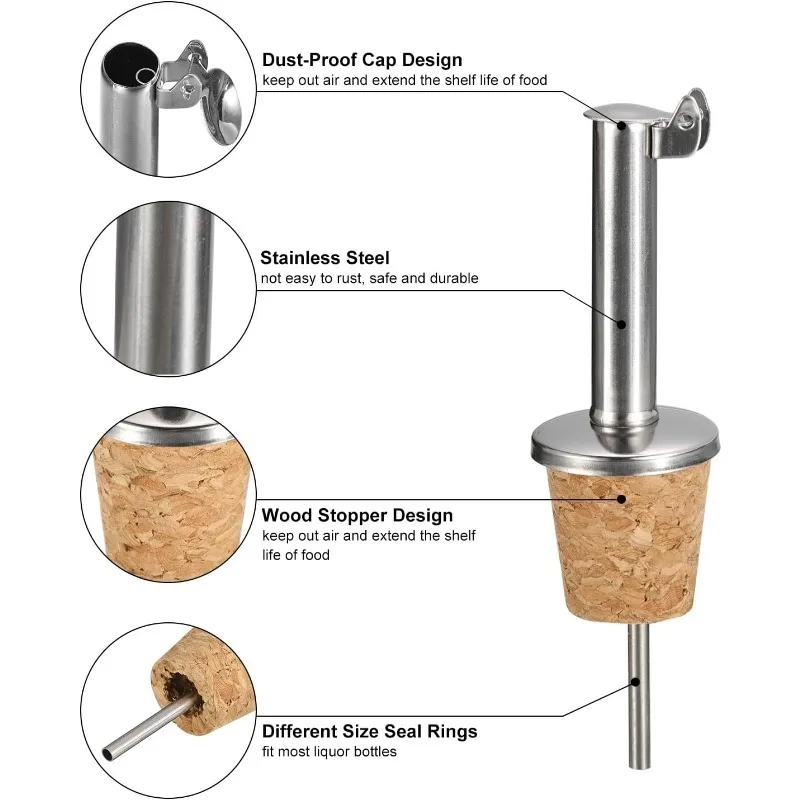 Stainless Steel Bottle Pourers Auto Flip Olive Oil Spout, Cork Design Wine Bottle Stoppers, for Pours Liquid, Olive Oil, Wine