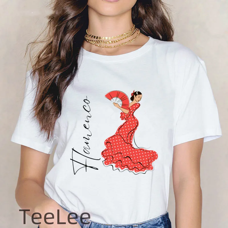 Flamenco flamenca spagna t-shirt donna stampa ballerina top Tee Summer Manga t-shirt donna grafica divertente t-shirt femminile