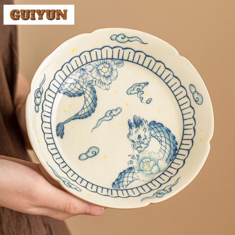 

Imperial Yellow Dragon Play Flower Pot Bearing Holder Dry Brew Table Tea Tray Fruit Plate Base Tea Services Supplies Decoration