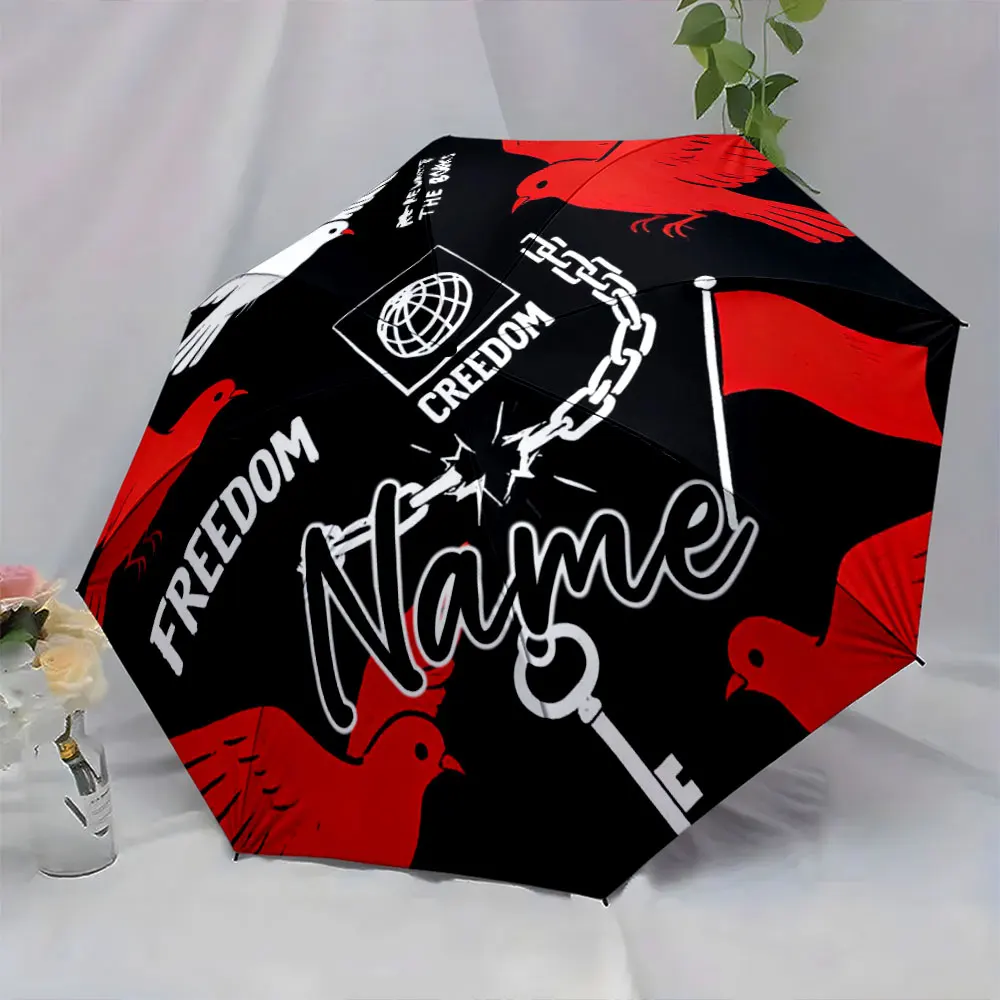 Custom Name Umbrella Thematic Umbrella with Symbolic Designs Print 8 Iron Ribs Folding Umbrella Auto-Open Fashion Sunshade