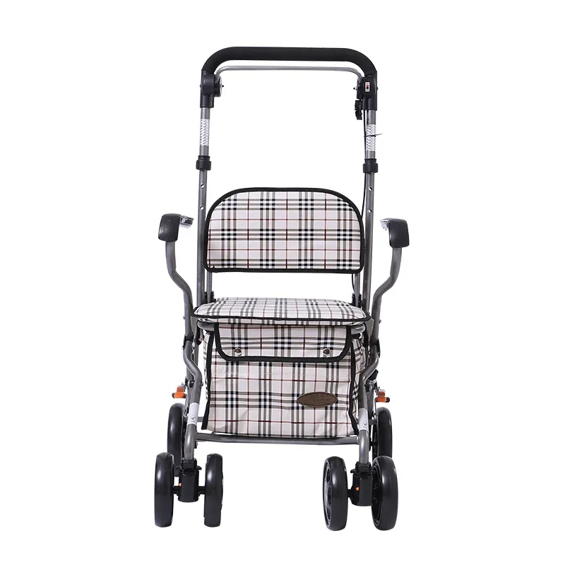 Single Rod Brake Walkers for The Elderly Trolley Walker Scooter,Elderly Grocery Shopping Cart,Folding Four-wheel Adult Walkers