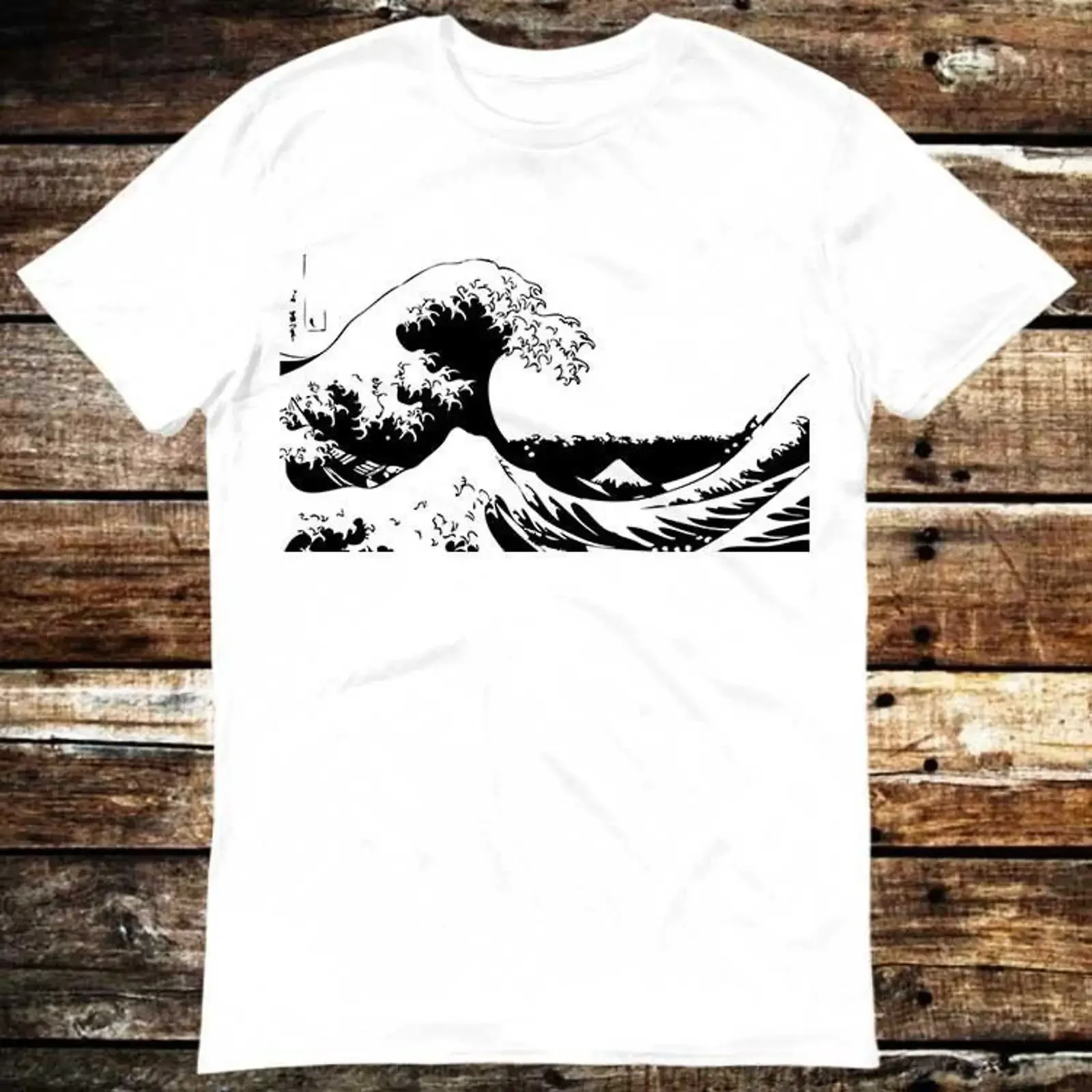 Black White The Great Wave off Kanagawa Hokusai Japanese Art T Shirt Casual Funny  vintage Washed Soft homme Comfortable