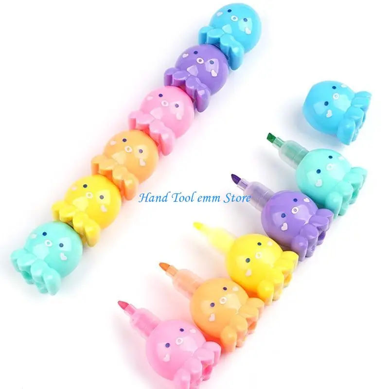 H37F 5-count Student Octopus Fluorescent Highlighters Assorted Colors Quick-drying